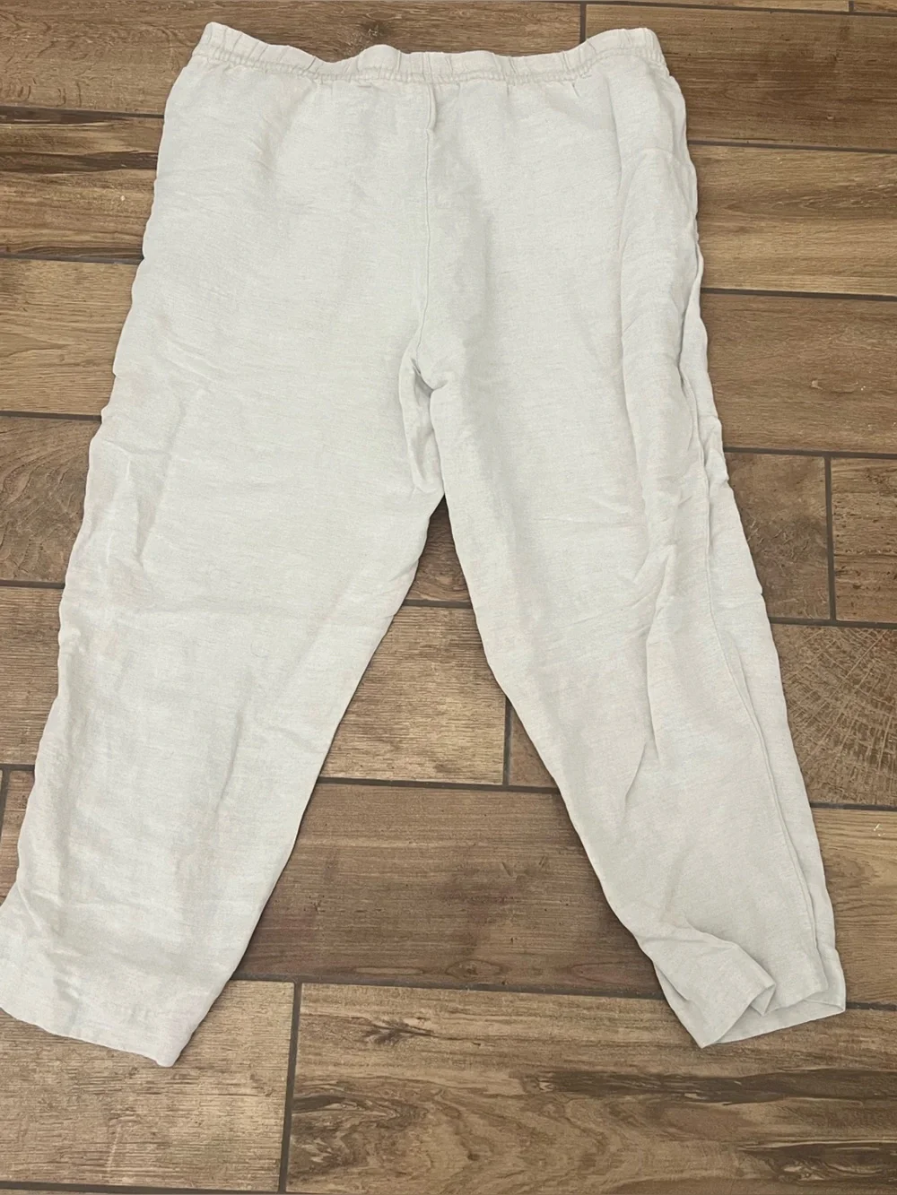 H&M Women's sz L White Linen Blend Drawstring Wide Leg Pants High Rise‎ Summer